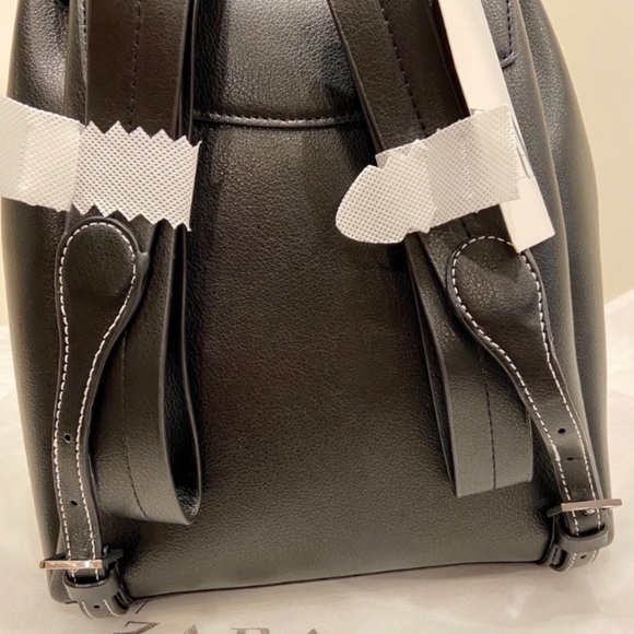Zara Bags Nwt Zara Black Faux Leather Topstitched Backpack Poshmark
